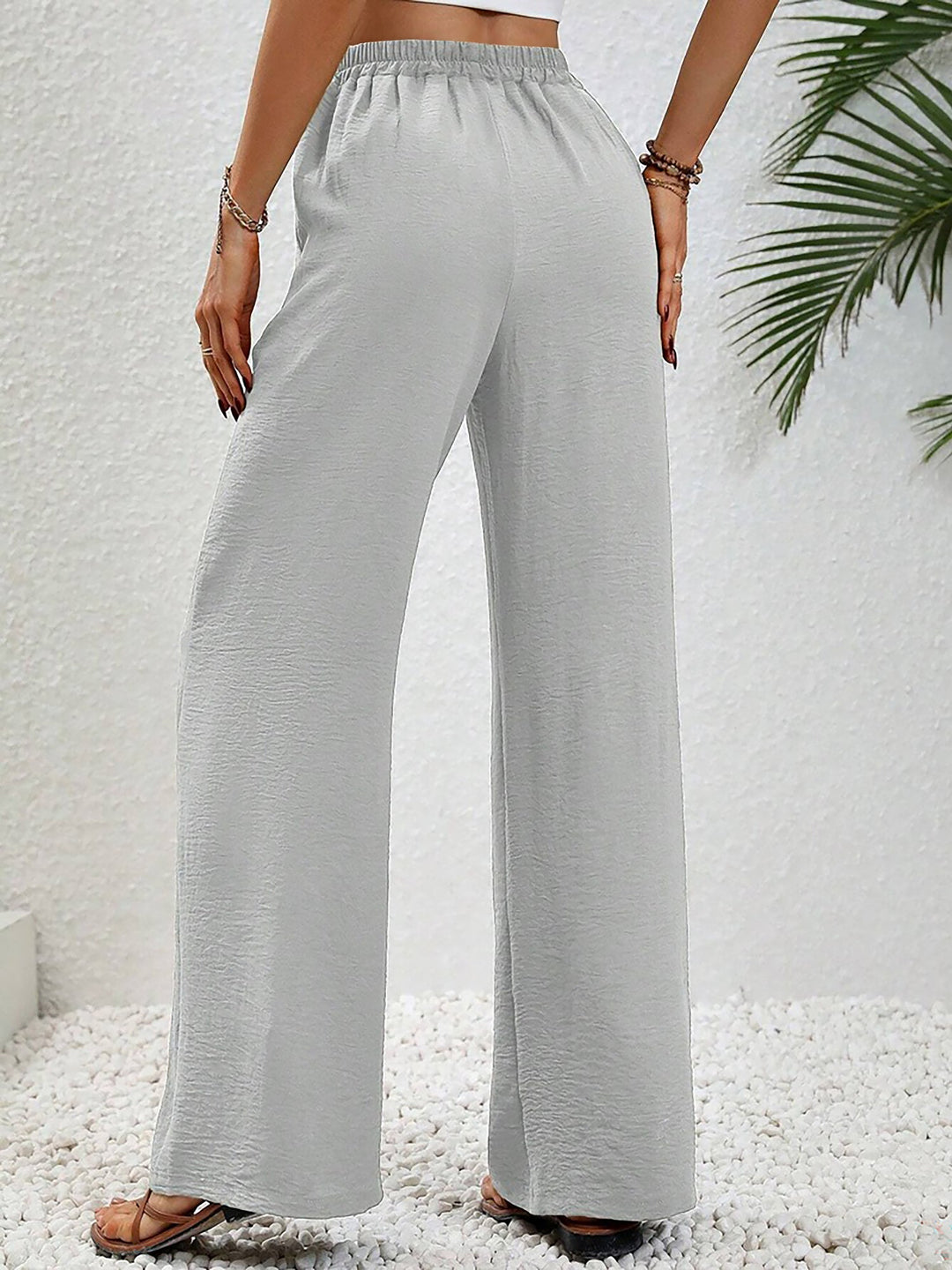 Women's Wide Leg Trousers with High Waist and Drawstring Waist