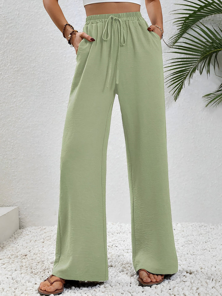Women's Wide Leg Trousers with High Waist and Drawstring Waist