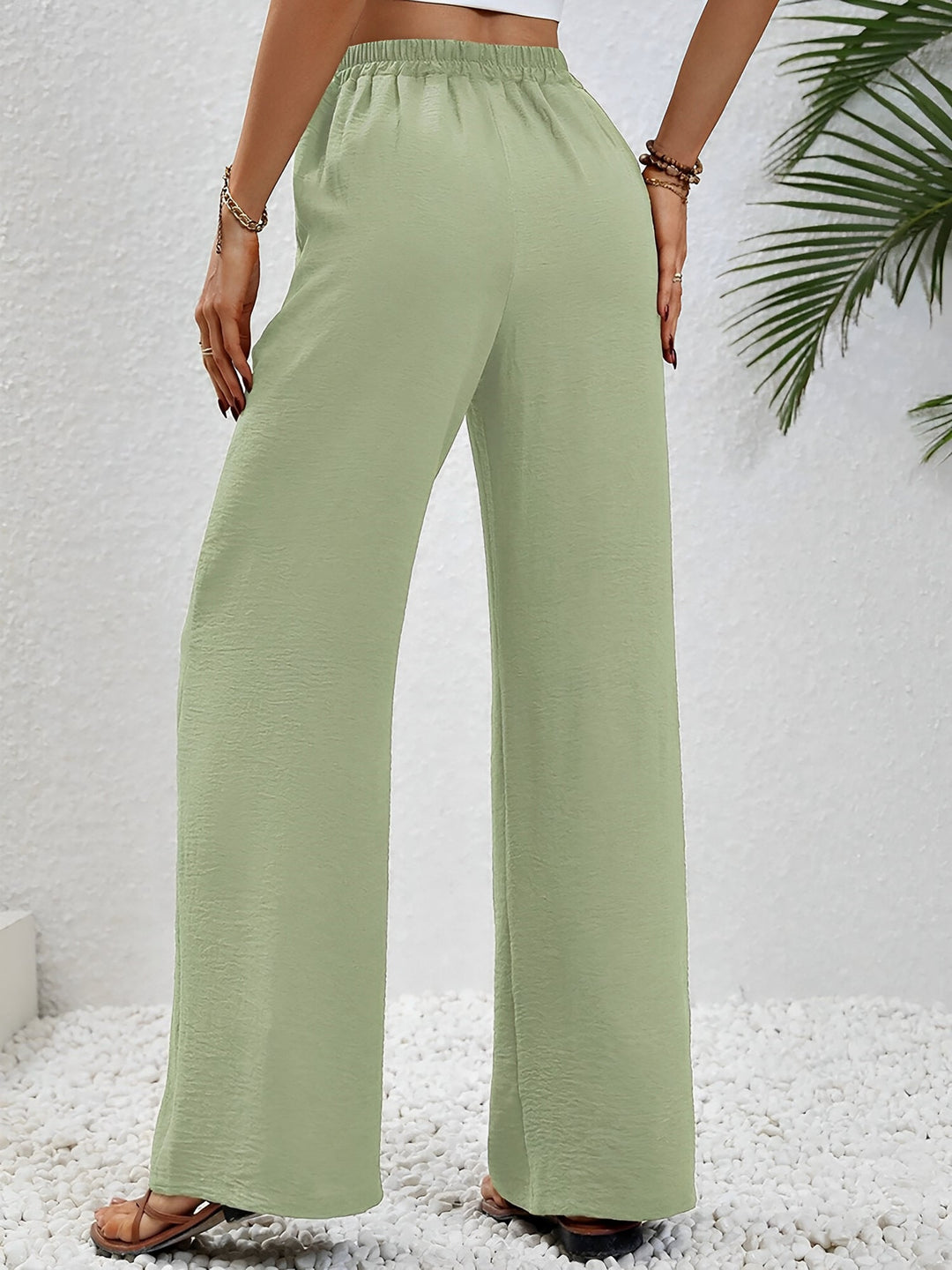 Women's Wide Leg Trousers with High Waist and Drawstring Waist