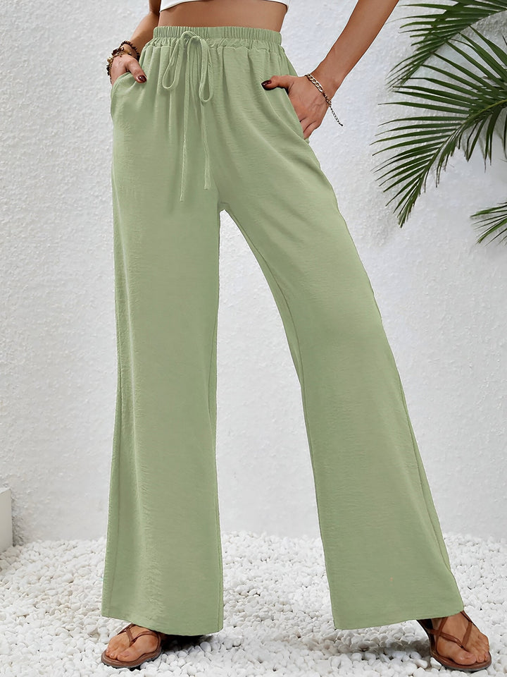 Women's Wide Leg Trousers with High Waist and Drawstring Waist