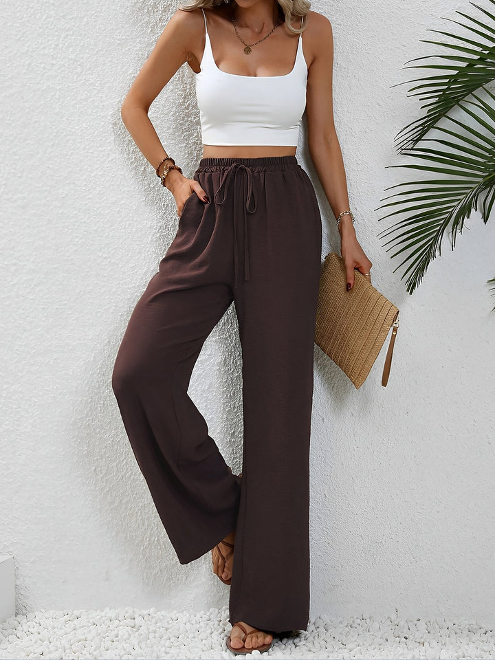 Women's Wide Leg Trousers with High Waist and Drawstring Waist