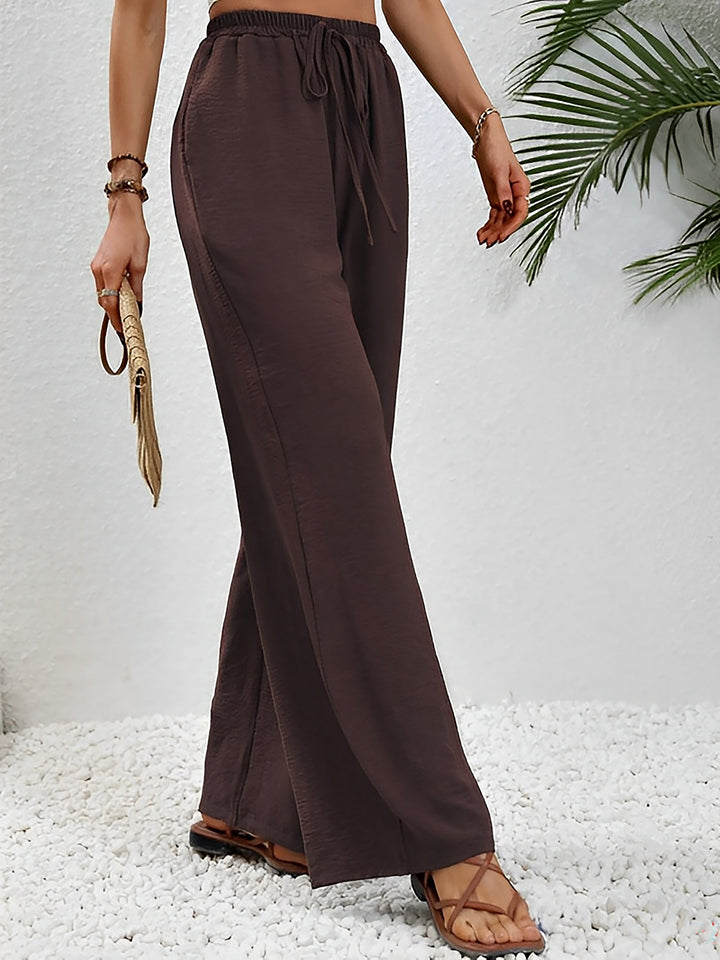 Women's Wide Leg Trousers with High Waist and Drawstring Waist
