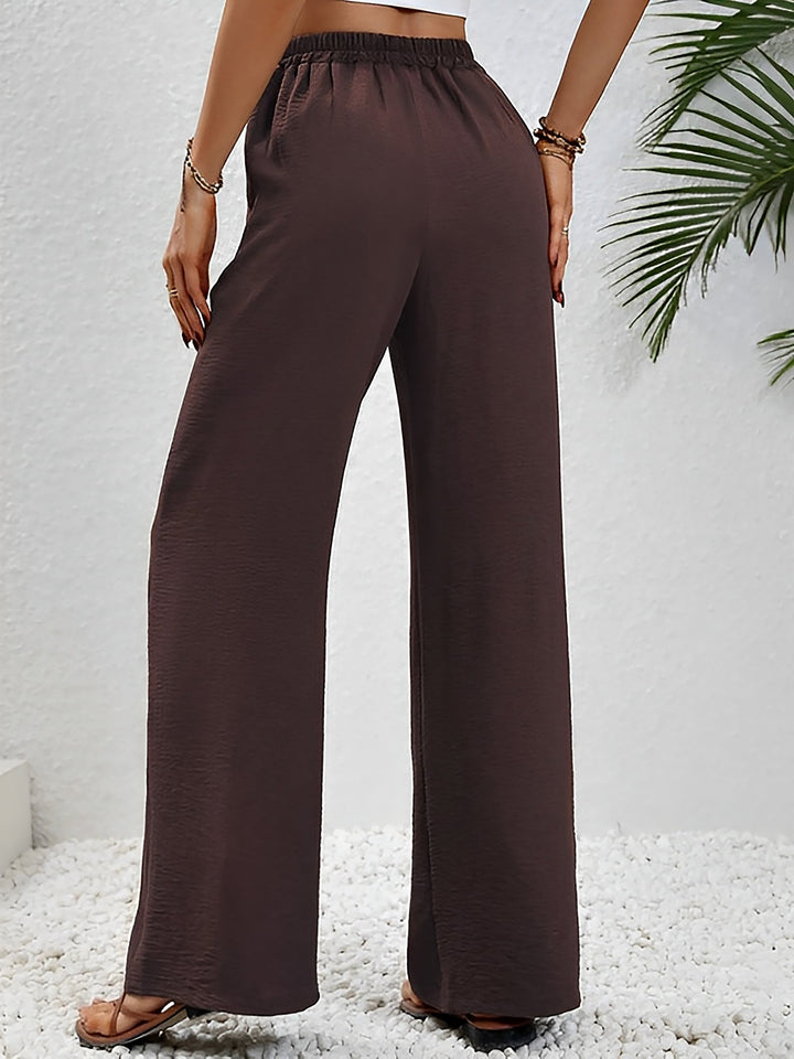 Women's Wide Leg Trousers with High Waist and Drawstring Waist