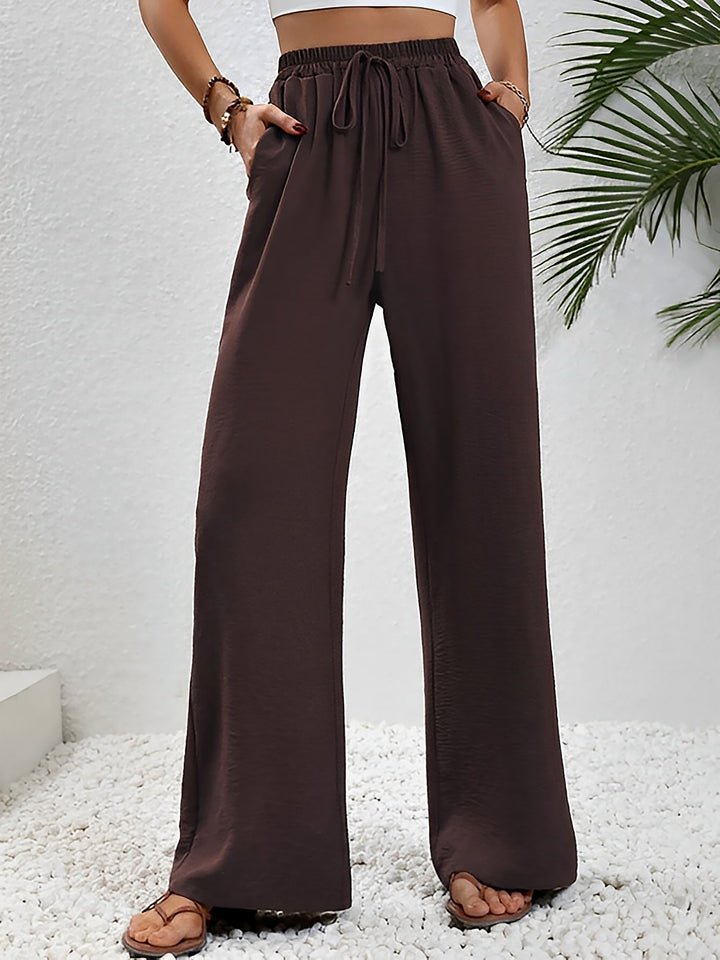 Women's Wide Leg Trousers with High Waist and Drawstring Waist