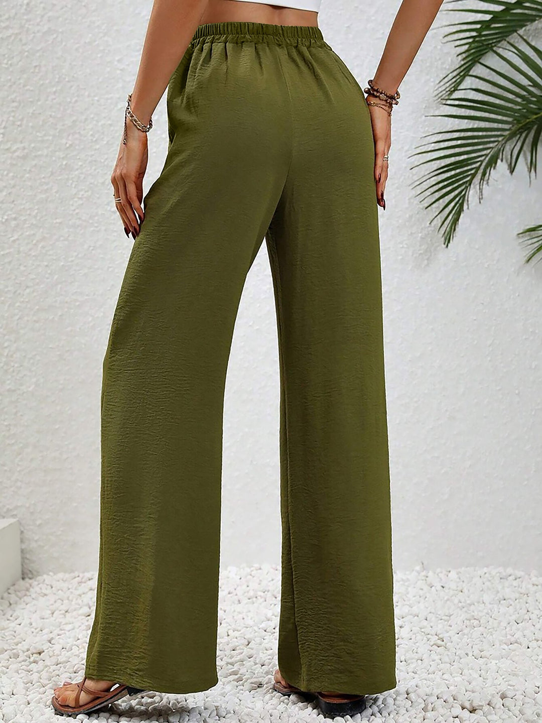 Women's Wide Leg Trousers with High Waist and Drawstring Waist