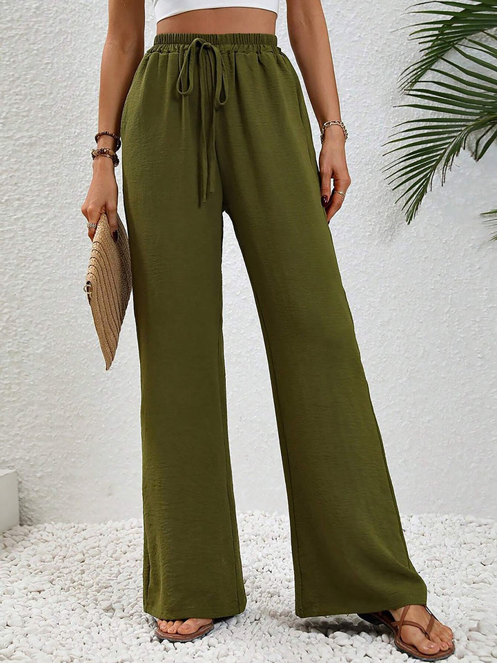 Women's Wide Leg Trousers with High Waist and Drawstring Waist