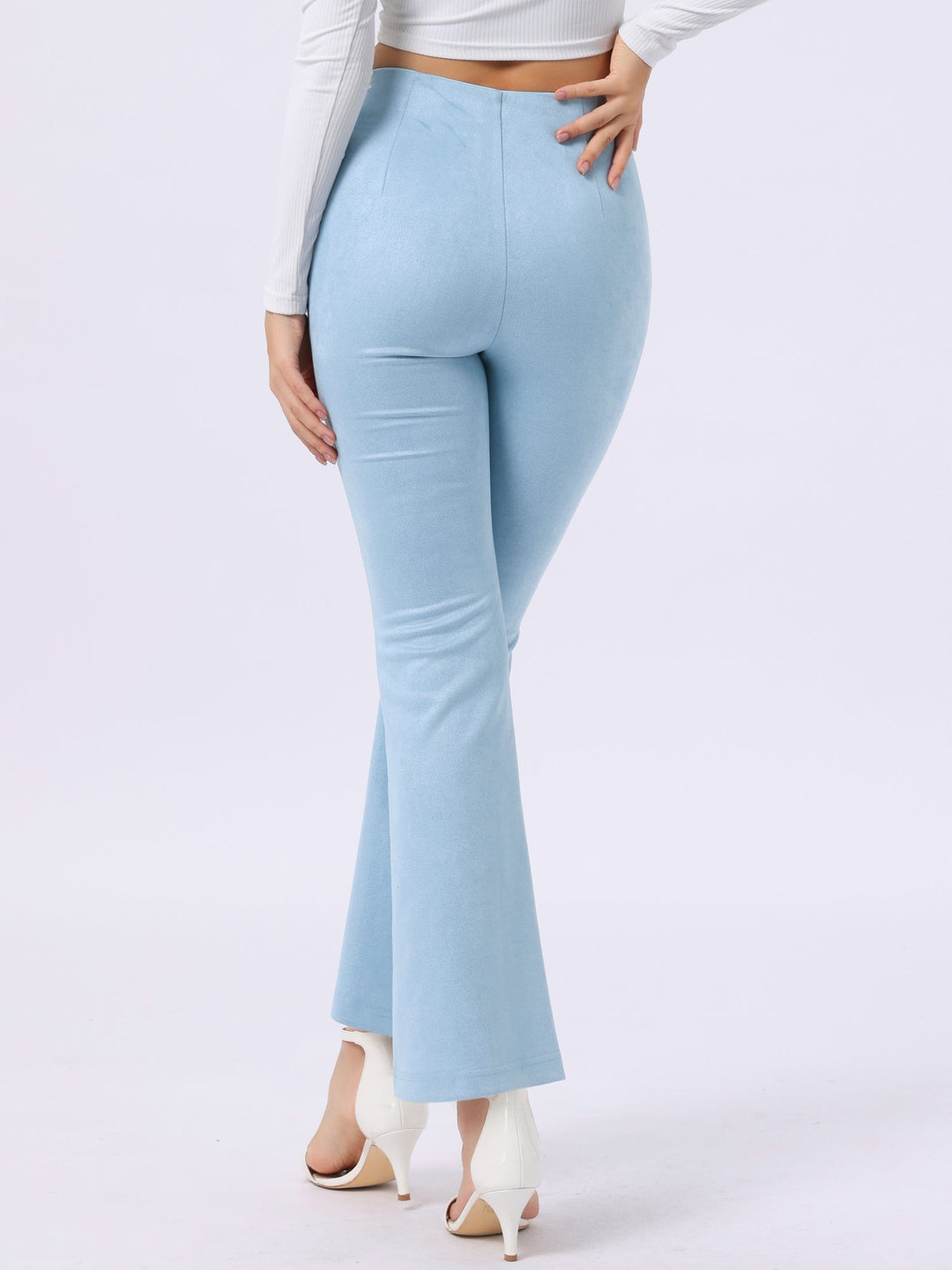 Women's High Waist Trousers with Flared Leg and Side Split