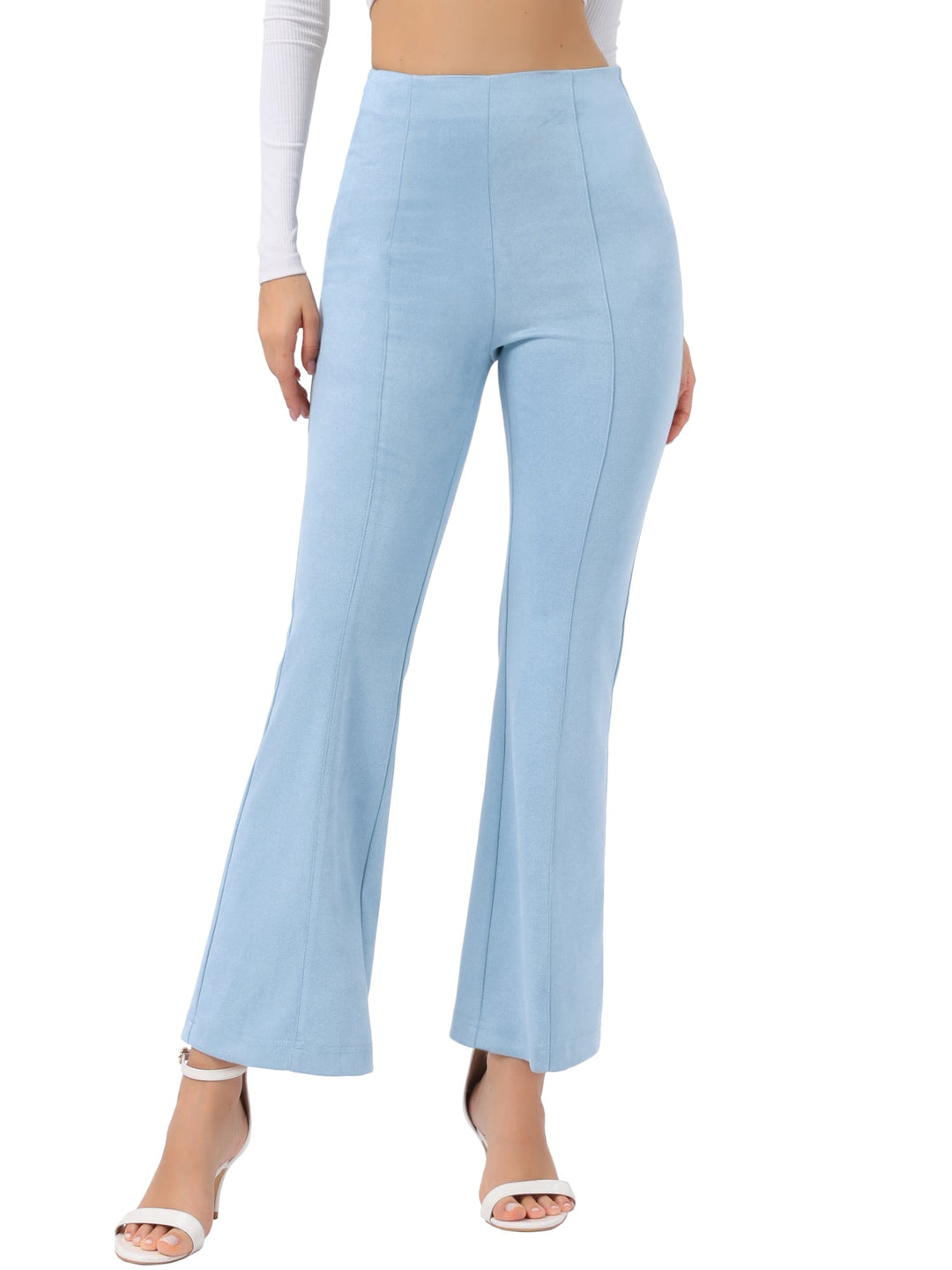 Women's High Waist Trousers with Flared Leg and Side Split