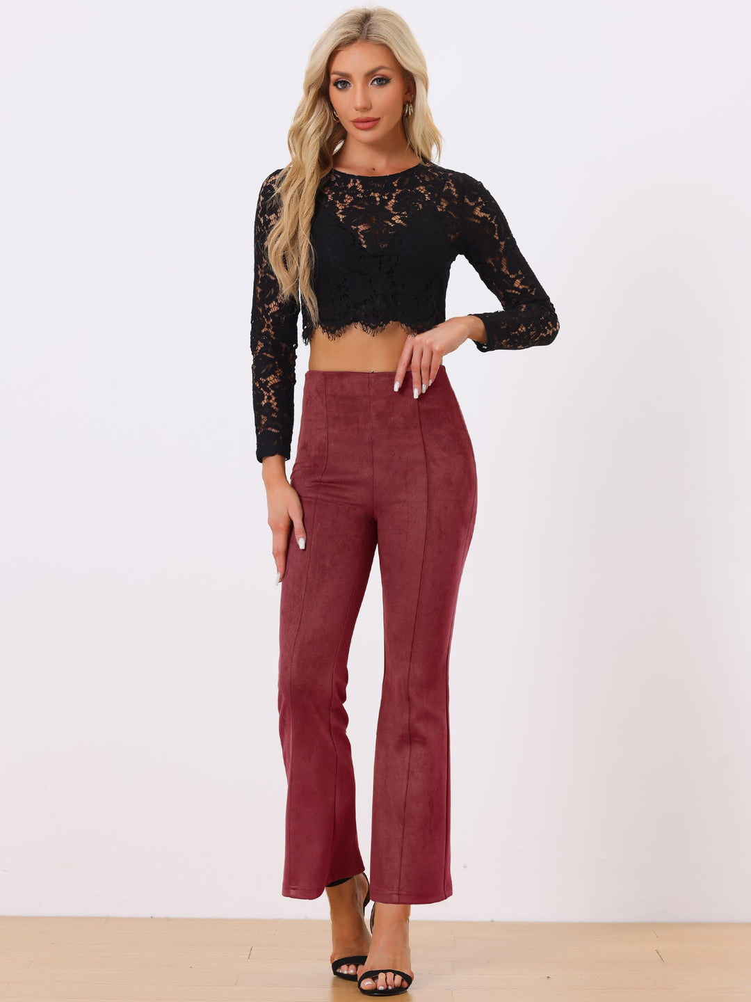 Women's High Waist Trousers with Flared Leg and Side Split