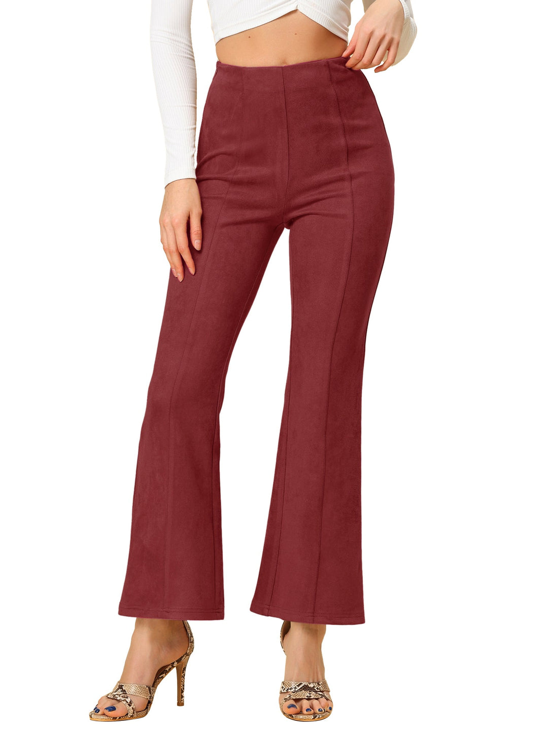 Women's High Waist Trousers with Flared Leg and Side Split