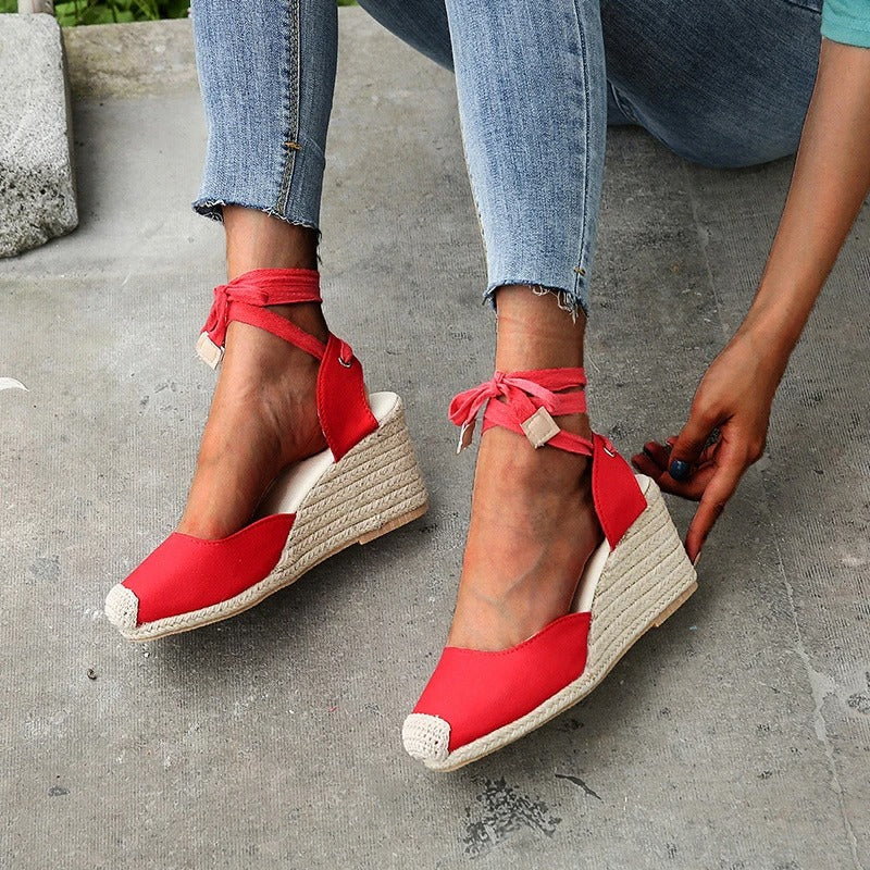 Women's Espadrille Wedge Sandals with Bow Detail
