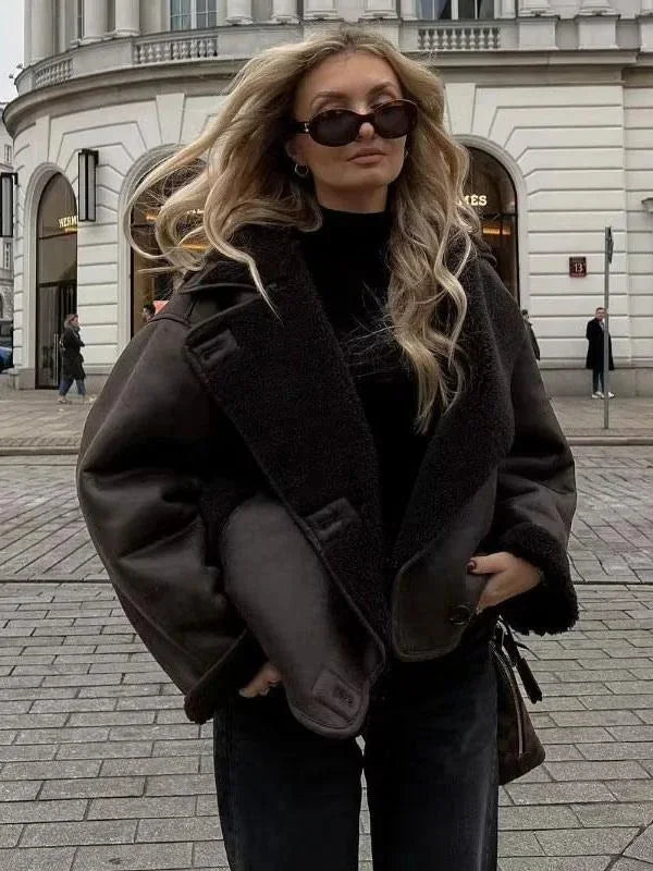 Women's Oversized Jacket with High Neck and Button Front