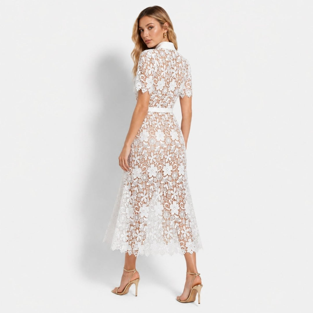 Women's Wedding Guest Floral Midi Dress with Tie Waist