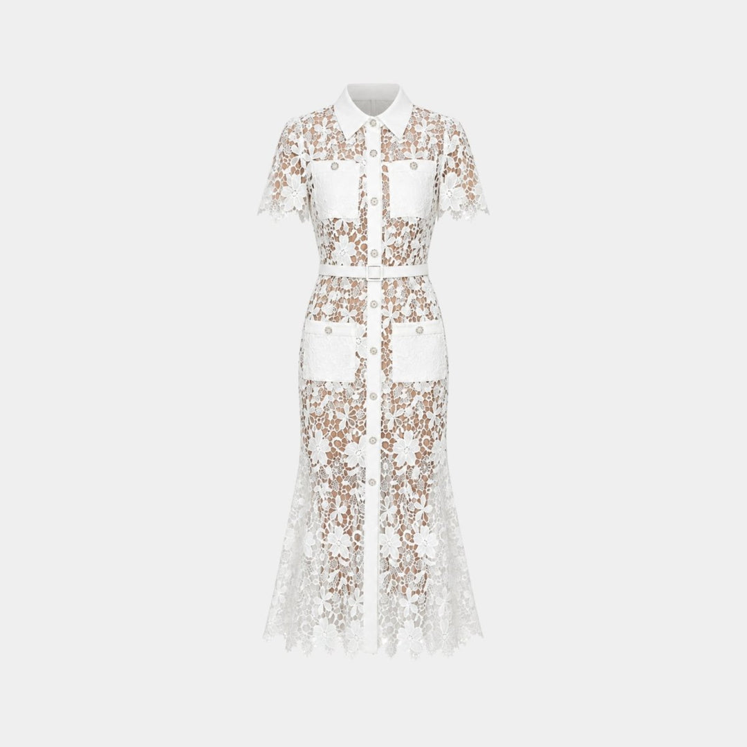 Women's Wedding Guest Floral Midi Dress with Tie Waist