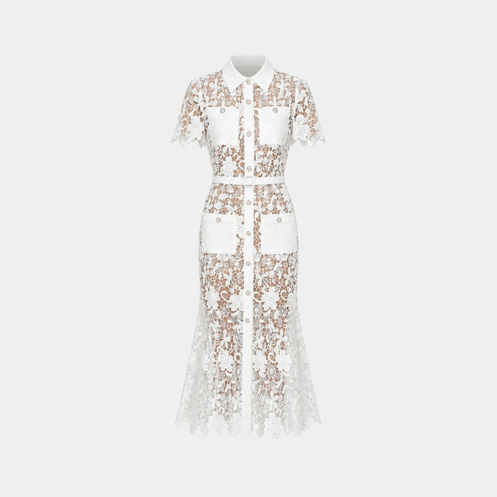 Women's Wedding Guest Floral Midi Dress with Tie Waist