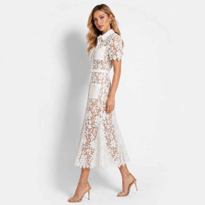 Women's Wedding Guest Floral Midi Dress with Tie Waist