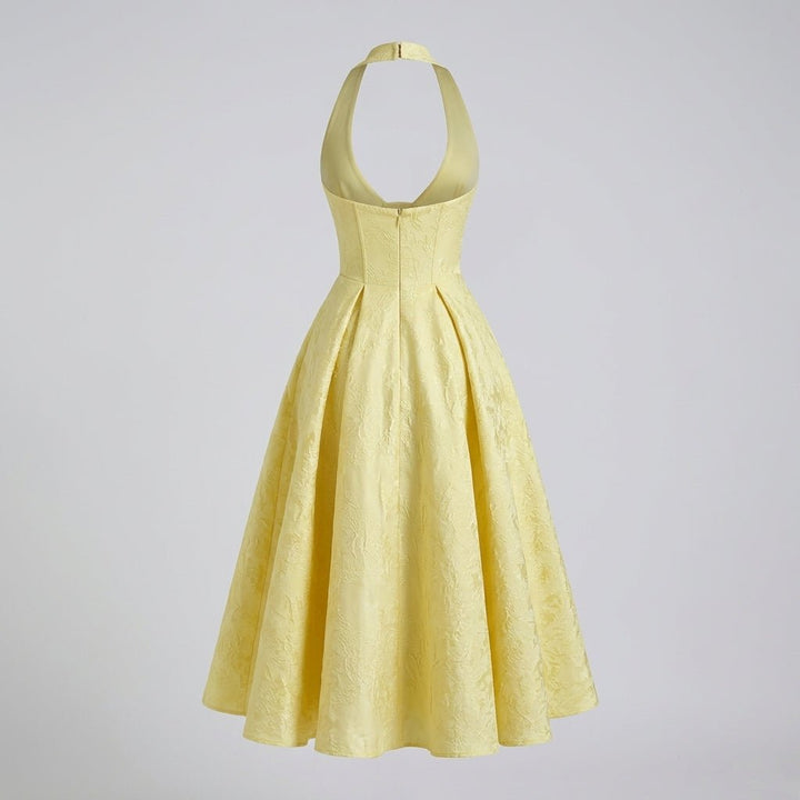 Women's Wedding Guest Halter Midi Dress with A-Line Skirt
